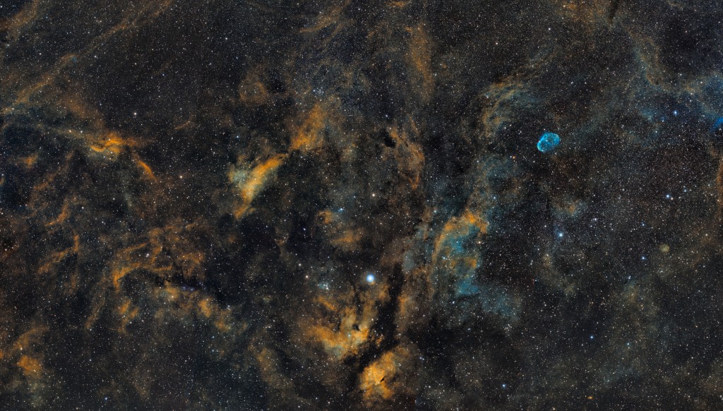 Cygnus Mosaic Cropped & Reduced to 50% Size. 9 Panels, 1x20min per Ha, O[III], S[II] Channel per panel. Total Time 9 hours. Taken with an Apogee U16M and Tak FSQ-106ED.