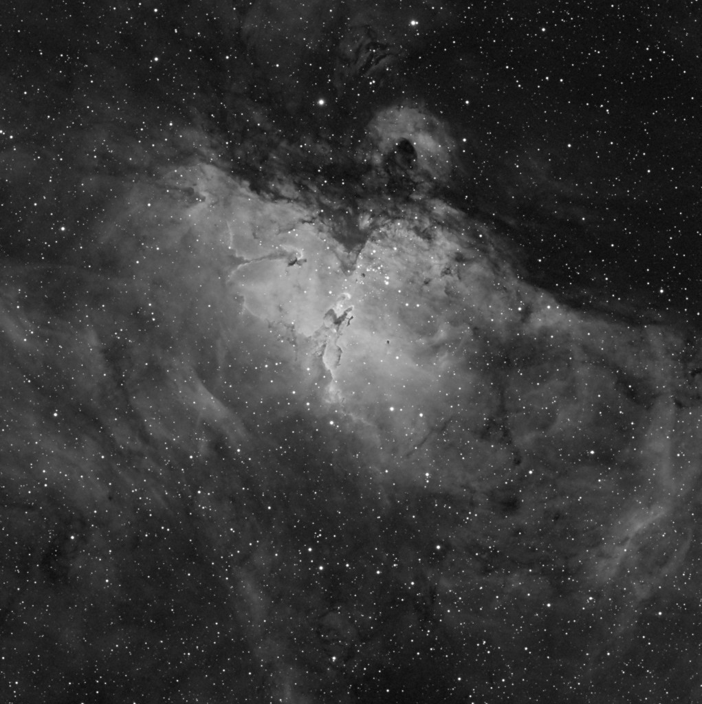 M16 - The Eagle Nebula Taken with a Stellarvue SVQ100, Apogee Ascent A694, Atlas EQ-G Mount, Baader 7nm Ha Filter.  Exposure time 8x20min.